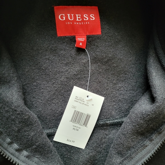 Guess Men Zip Mock Black Sliver Fleece Lined Jacket - Picture 10 of 10